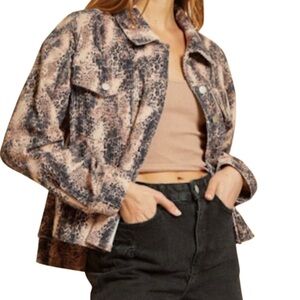 Savannah Jane NWT M Animal Print Stretch Corduroy Relaxed Fit Jean-Style Jacket